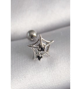 316L Çelik Gümüş Renk Siyah Zirkon Taş Detay Örümcek Ağ Model Tragus Piercing
