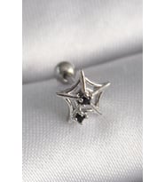316L Çelik Gümüş Renk Siyah Zirkon Taş Detay Örümcek Ağ Model Tragus Piercing