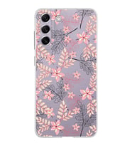Samsung Galaxy S21 FE Kapak Floral Kırmızı Tasarımlı Şeffaf Silikon Kılıf