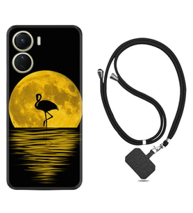 Vivo Y16 Kılıf Silikon Boyun Askılı İpli Desenli Silikon Ay ve Flamingo 1775