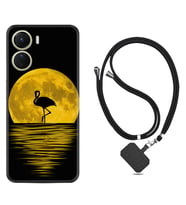 Vivo Y16 Kılıf Silikon Boyun Askılı İpli Desenli Silikon Ay ve Flamingo 1775