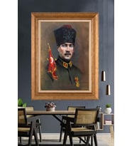 Altın Varaklı Çerçeveli Paspartulu Atatürk Tablo DC1313 (Gold)