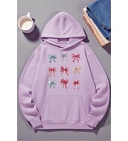 Unisex Renkli Kurdele Baskılı kapüşonlu Sweatshirt (Lila)