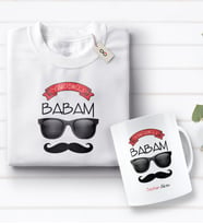 BK Gift Kişiye Özel Yakışıklı Babam Tasarımlı Beyaz Tişört ve Kupa Seti-5 (Model 1)