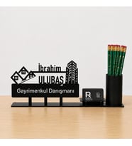 Gayrimenkul Danışmanı Emlakçı Masa İsimliği - Kişiye Özel, Mesleklere Özel İsimlik - Metal Ofis İsimliği, Kalemlik ve Kartlık Seti- Yeni İş, Terfi Hediyesi
