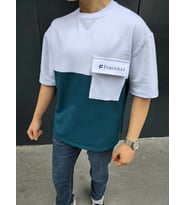 ERKEK Tişört Torba Cepli Parçalı Kısa Kol T-Shirt - Lacivert