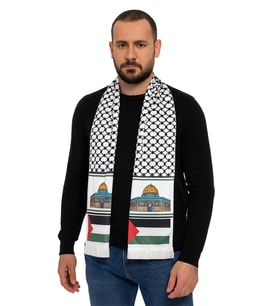 Kudüs Temalı Filistin Desenli Saten Atkı - Beyaz
