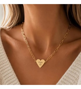 Kişiye Özel 925 Ayar Gümüş Ataç Zincir Kalp Model Burç Kolye (Gold)