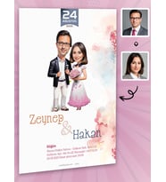 Karikatürlü Kişiye Özel Düğün Nişan Kına Davetiyesi 50 Adet Beyaz Zarflı 7024