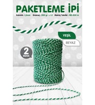 Paketleme ipi / Bağlama İpi /İki Renkli İp Yeşil Beyaz Renk 200 mt-KP082 (Renksiz)