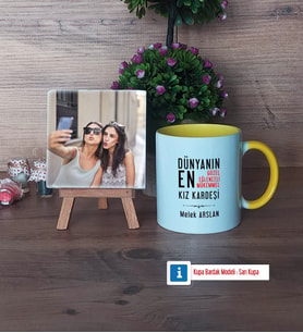 Kız Kardeş Fotoğraflı Dekoratif Taş, Kupa Bardak Beyaz Hediye (Model 7)