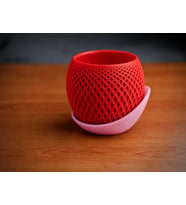 3D Baskı Küre Saksı - Kafes Dokulu İki Parçalı Dekoratif Saksı - Kırmızı-Pembe