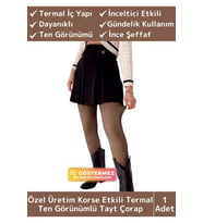Premium Toparlayıcı Korse Etkili Esnek Sıcak Tutan Peluş İçli Termal Ten Görünümlü Tayt Çorap (Siyah)