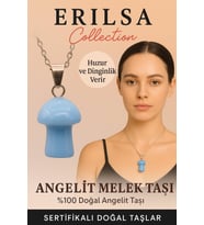 Sertifikalı Mantar Model Angelit Melek Taşı Kolye - Huzur ve Dinginlik Veren Doğal Taş (Çok Renkli)