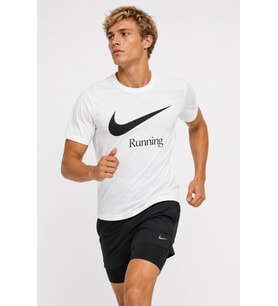 Nike Running Dri Fit Mens T-shirts Erkek Koşu Tişört Beyaz