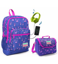 Coral High Mor Flamingo Okul Çantası ve Beslenme Çantası Seti - Kız Çocuk - USB Soketli