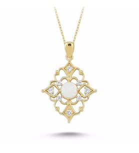 Altın Kolye Opal Taşlı 14K Gold