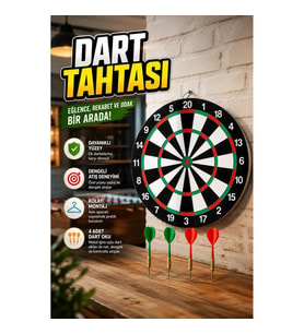 12 İnç Ahşap Dart Tahtası Seti – 4 Metal Uçlu Dart Oku ile