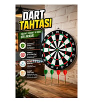 12 İnç Ahşap Dart Tahtası Seti – 4 Metal Uçlu Dart Oku ile
