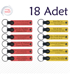 Nar Çiçeği & Sarı, 18’li Set, Kişisel Mesajlı Deri Anahtarlık, Türkçe Öğretmeninden Karne Sürprizi