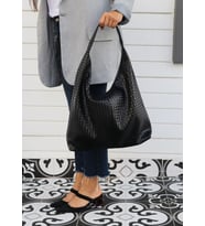 Hlin Kadın Büyük Boy Örgü Desenli Fermuarlı Shopper Omuz ve Kol Çantası (Siyah)