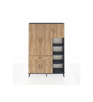 Arges Dolap 10 Raflı Tek Çekmeceli 5 Kapaklı 132x30x195 Antrasit-Çam/Çam