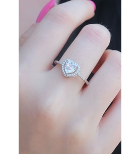 Tegan Gümüş Renk Zirkon Taşlı Kalp Model Charm Pirinç Kadın Yüzük TG27BYK2655 (Çok Renkli)