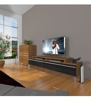 Decoraktiv Ekoflex On Mdf Krom Ayaklı Tv Ünitesi Tv Sehpası - Ceviz Siyah (Siyah - Ceviz)