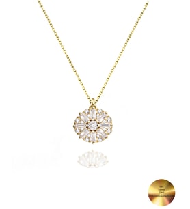 18k Serie Oro Baget Taşlı Çiçek Model Minimal Kadın Gümüş Kolye (Altın)