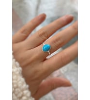 Gümüş 10x8 mm firuze taşlı yüzük