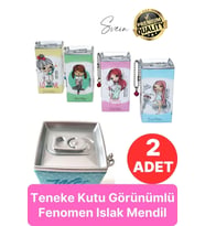 Özel Üretim 2 Adet Teneke Kutu Görünümlü Islak Mendil Anahtarlık Çocuk Figürlü Mini Cep Çanta Uyumlu