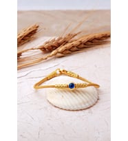 Kazaziye İşlemeli Nazar Boncuklu 18 Cm Elişi 1000 Ayar Gümüş Bileklik 4828 (Altın)