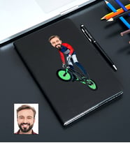 Kişiye Özel Bisiklet Tasarımlı Karikatürlü Siyah Defter Kalem Seti 110