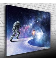 Yolda Koşan Astronot, Uzay Temalı Kanvas Tablo 50 x 70