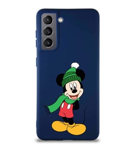 Samsung Galaxy S21 Soft Premier Kapak Mickey Mouse-G Tasarımlı Silikon Kılıf - Lacivert (Şeffaf)