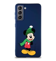 Samsung Galaxy S21 Soft Premier Kapak Mickey Mouse-G Tasarımlı Silikon Kılıf - Lacivert (Şeffaf)