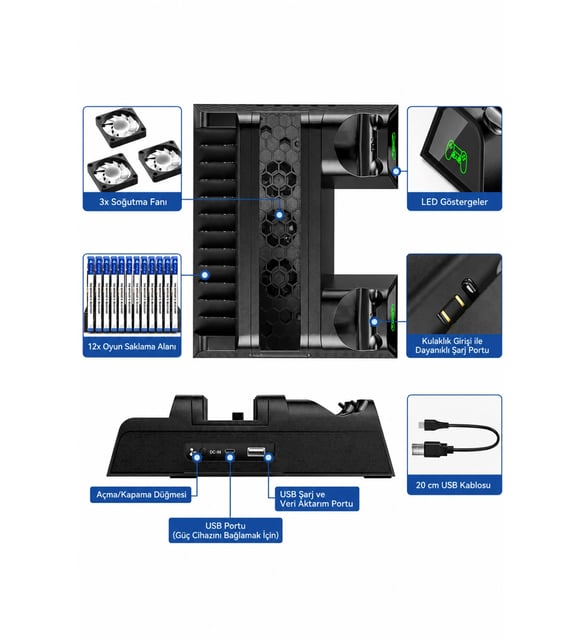 PS4 3 Soğutma Fanlı Stand Şarj Dock Playstation 4 Slim TP4-882C
