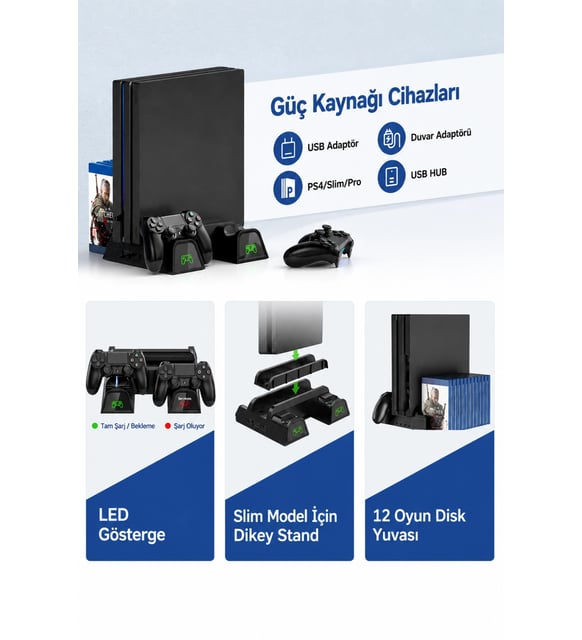 PS4 3 Soğutma Fanlı Stand Şarj Dock Playstation 4 Slim TP4-882C