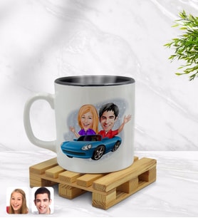 BK Gift Kişiye Özel Sevgililer Karikatürlü İçi Siyah Renkli Kupa Bardak Model 52