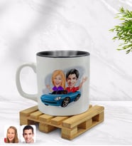 BK Gift Kişiye Özel Sevgililer Karikatürlü İçi Siyah Renkli Kupa Bardak Model 52