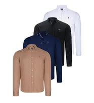 DÖRTLÜ SET G674 DEWBERRY ERKEK GÖMLEK-SİYAH-BEYAZ-LACİVERT-CAMEL (Karışık)