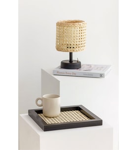 Rattan Hazeran Kare Tepsi, Siyah, 24x24 cm, %100 Doğal Hazeran