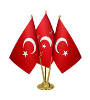 Masa Üstü İttihat ve Terakki Bayrağı Türk Bayrağı Üçlü Pirinç Direk Masa Bayrak Seti