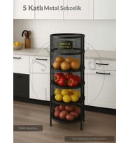 5 Katlı Sebzelik Açılır Metal Patates Soğan Sepeti Paslanmaz Meyvelik Organizer Sepet Siyah
