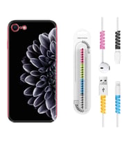 Apple iPhone 5 6 7 8 Plus Se XR Kılıf Kablo Koruma Spiral Silikon Çiçekler 1639