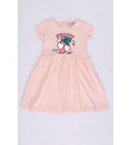 Toontoy Kız Bebek Fruit Yazılı Çilek Baskılı Elbise (Pudra)