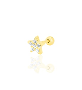 Gümüş altın yaldızlı zirkon taşlı yıldız Tragus helix Piercing küpe SGTL12422GOLD