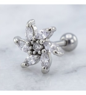 FerizZ 316L Çelik Zirkon Taşlı Çiçek Şekilli Piercing PRC-184