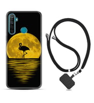 Realme 5i 5 Pro 6i 7 Pro 8 Kılıf Boyun Askılı Silikon Ay ve Flamingo 1775