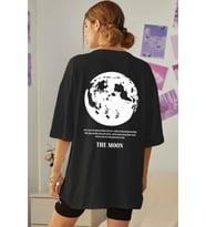 Unisex The Moon Baskılı T-shirt (Siyah)